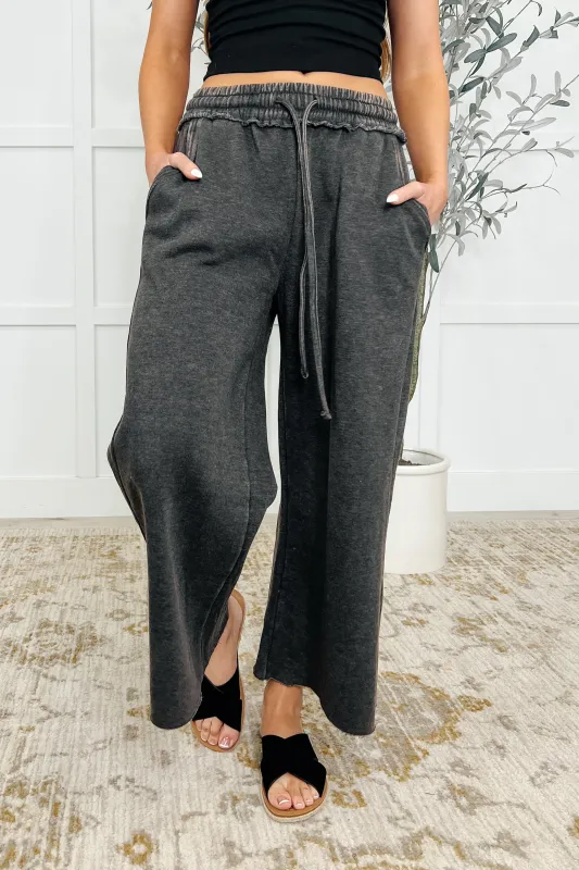 In or Out Wide Leg Cropped Pants Ash Black sold by Charming Charlie