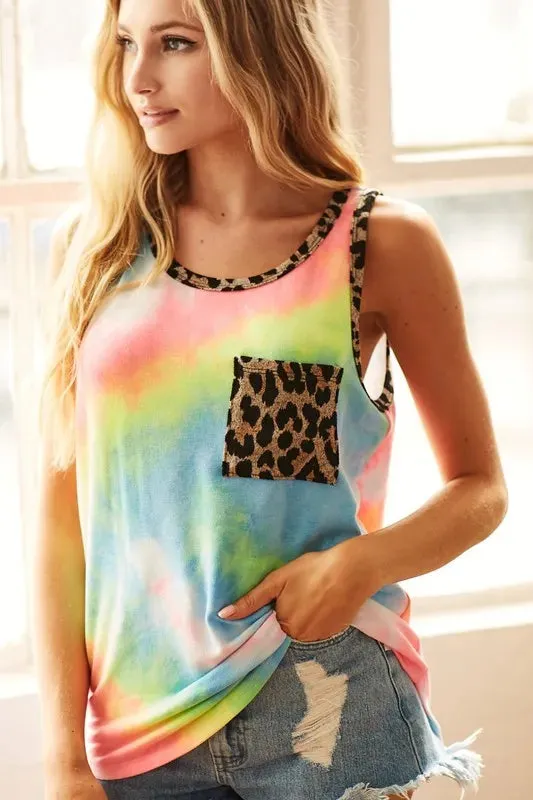 BiBi Sleeveless Tie Dye Top with Leopard Band sold by Charming Charlie product image thumbnail 3