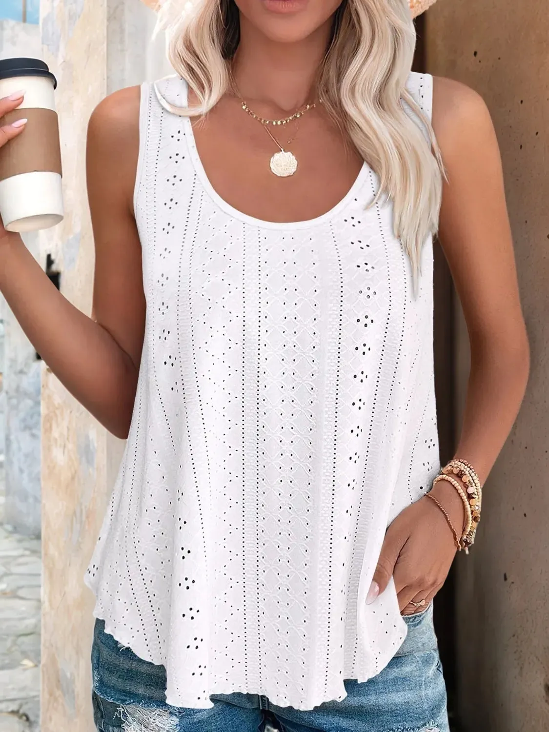 Eyelet Scoop Neck Tank sold by Charming Charlie product image thumbnail 5