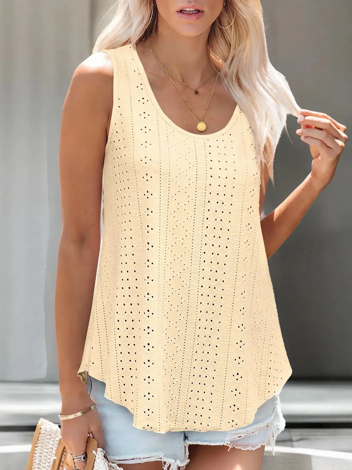 Eyelet Scoop Neck Tank sold by Charming Charlie