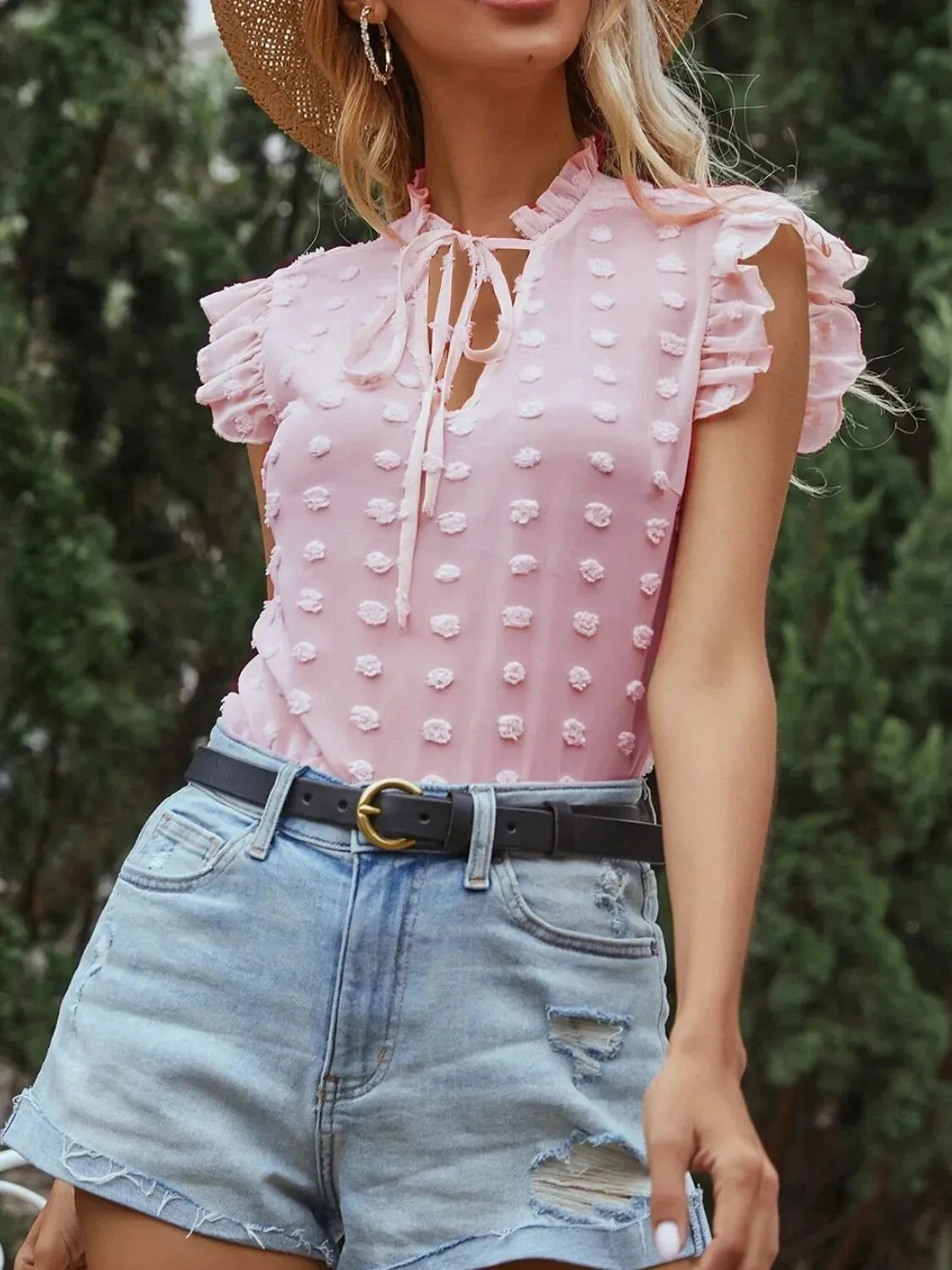 Frill Tie Neck Cap Sleeve Blouse sold by Charming Charlie product image thumbnail 5