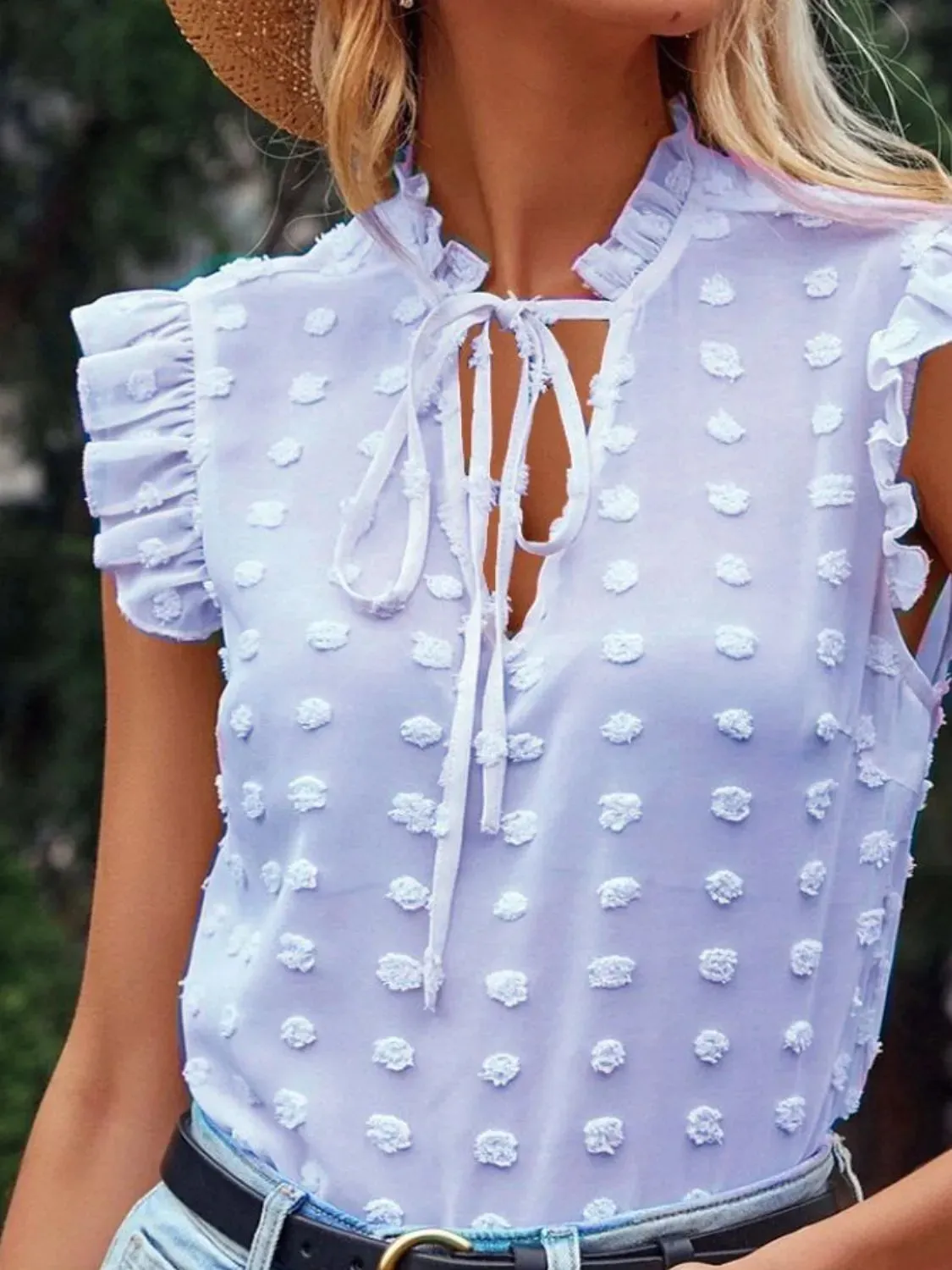 Frill Tie Neck Cap Sleeve Blouse sold by Charming Charlie product image thumbnail 2