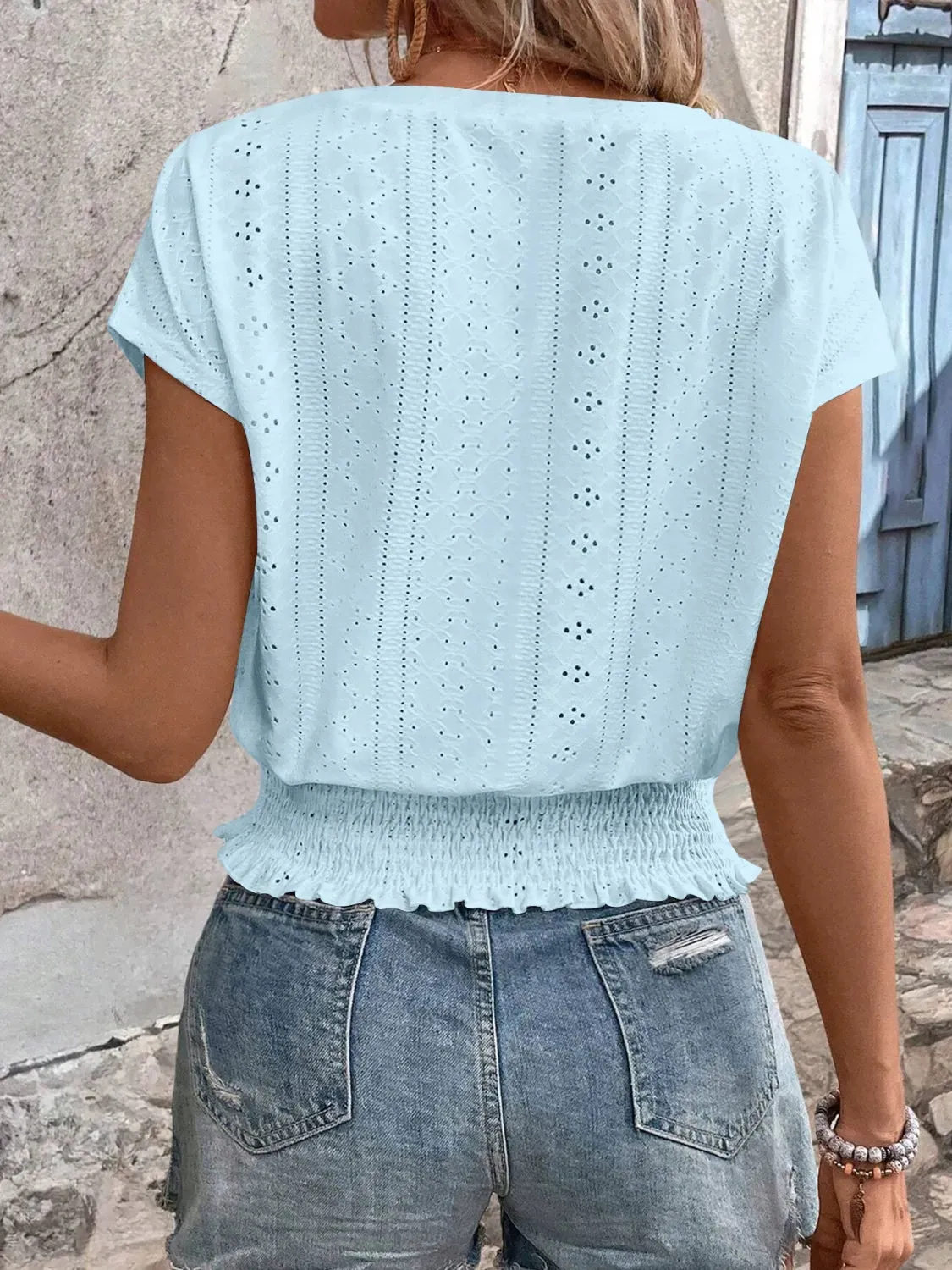Eyelet V-Neck Short Sleeve Blouse sold by Charming Charlie product image thumbnail 2