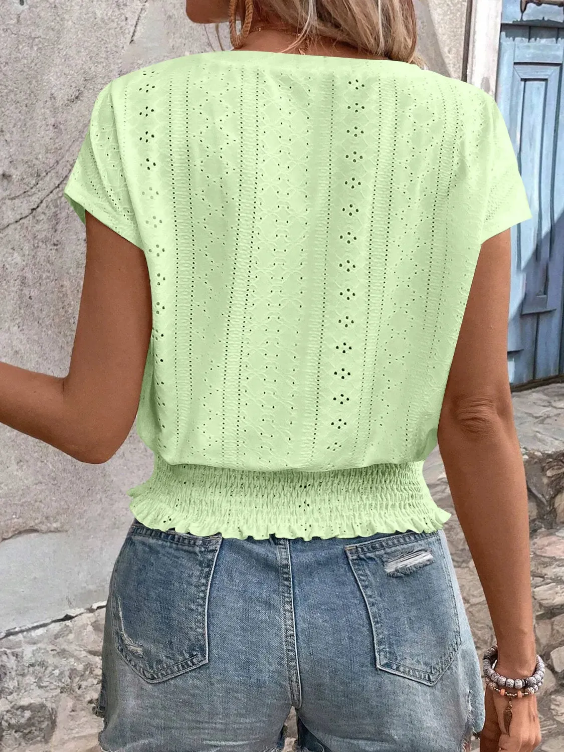 Eyelet V-Neck Short Sleeve Blouse sold by Charming Charlie product image thumbnail 5