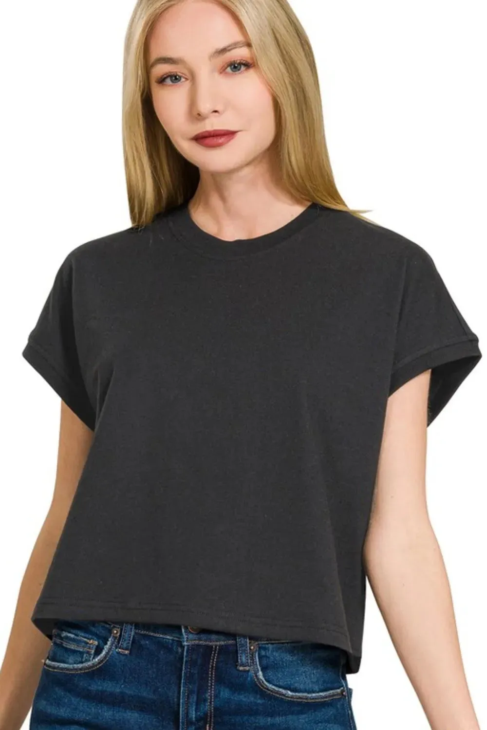 Zenana Premium Cotton Relaxed Crop Tee sold by Charming Charlie