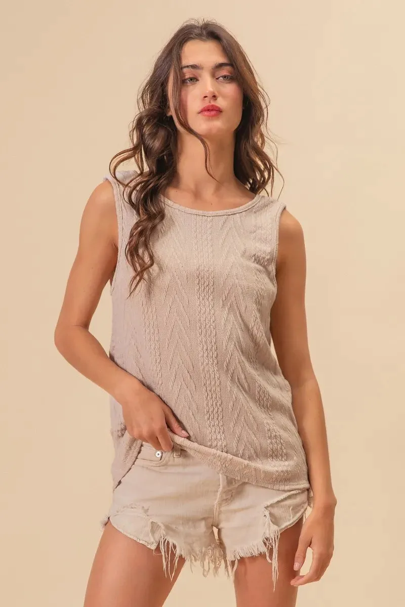 BiBi Textured Sweather Knit Twist Back Sleeveless Top sold by Charming Charlie