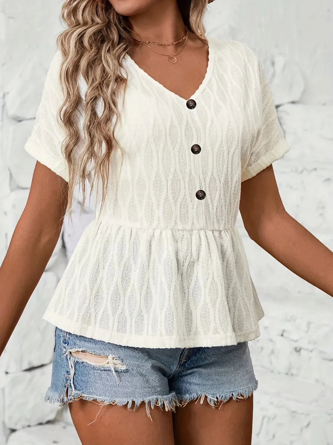 V-Neck Short Sleeve Blouse sold by Charming Charlie product image thumbnail 4