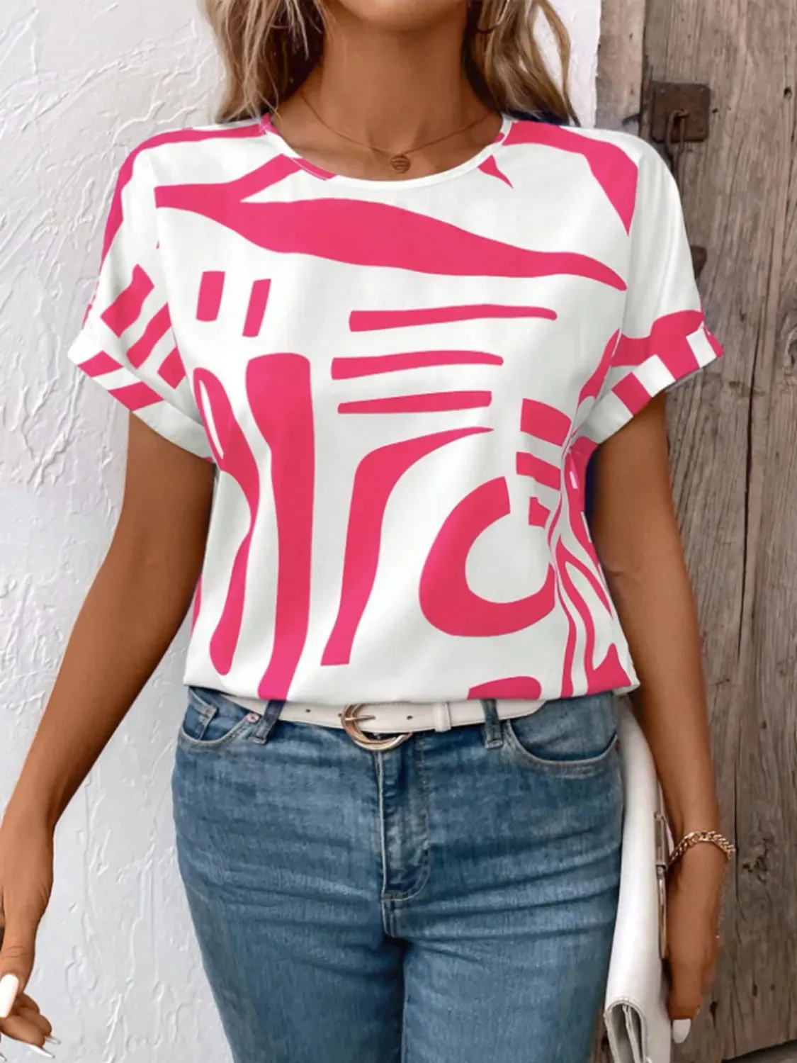 Contrast Round Neck Short Sleeve Blouse sold by Charming Charlie product image thumbnail 3