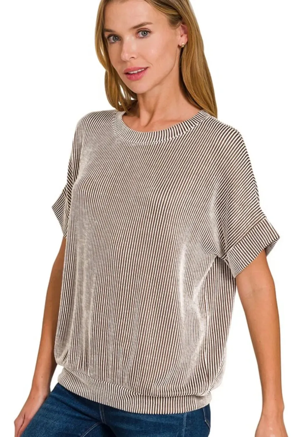 Zenana Corded Rib Short Sleeve T-Shirt sold by Charming Charlie