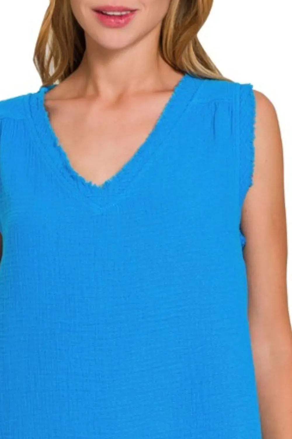 Zenana Double Gauze Raw Edge V-Neck Tank sold by Charming Charlie product image thumbnail 3