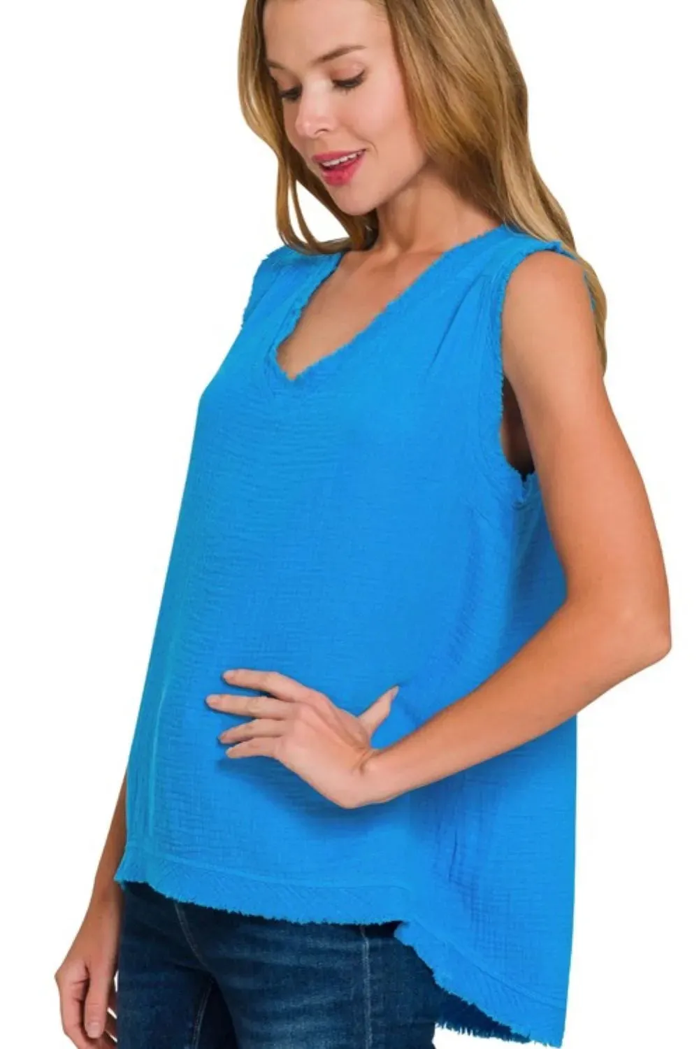 Zenana Double Gauze Raw Edge V-Neck Tank sold by Charming Charlie product image thumbnail 2