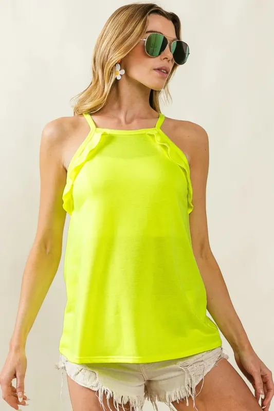 BiBi French Terry Knit Ruffled Detail Sleeveless Top sold by Charming Charlie