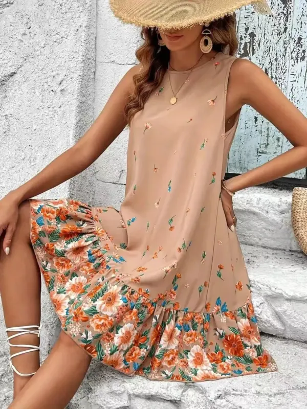 Ruffled Hem Floral Sleeveless Mini Tank Dress sold by Charming Charlie