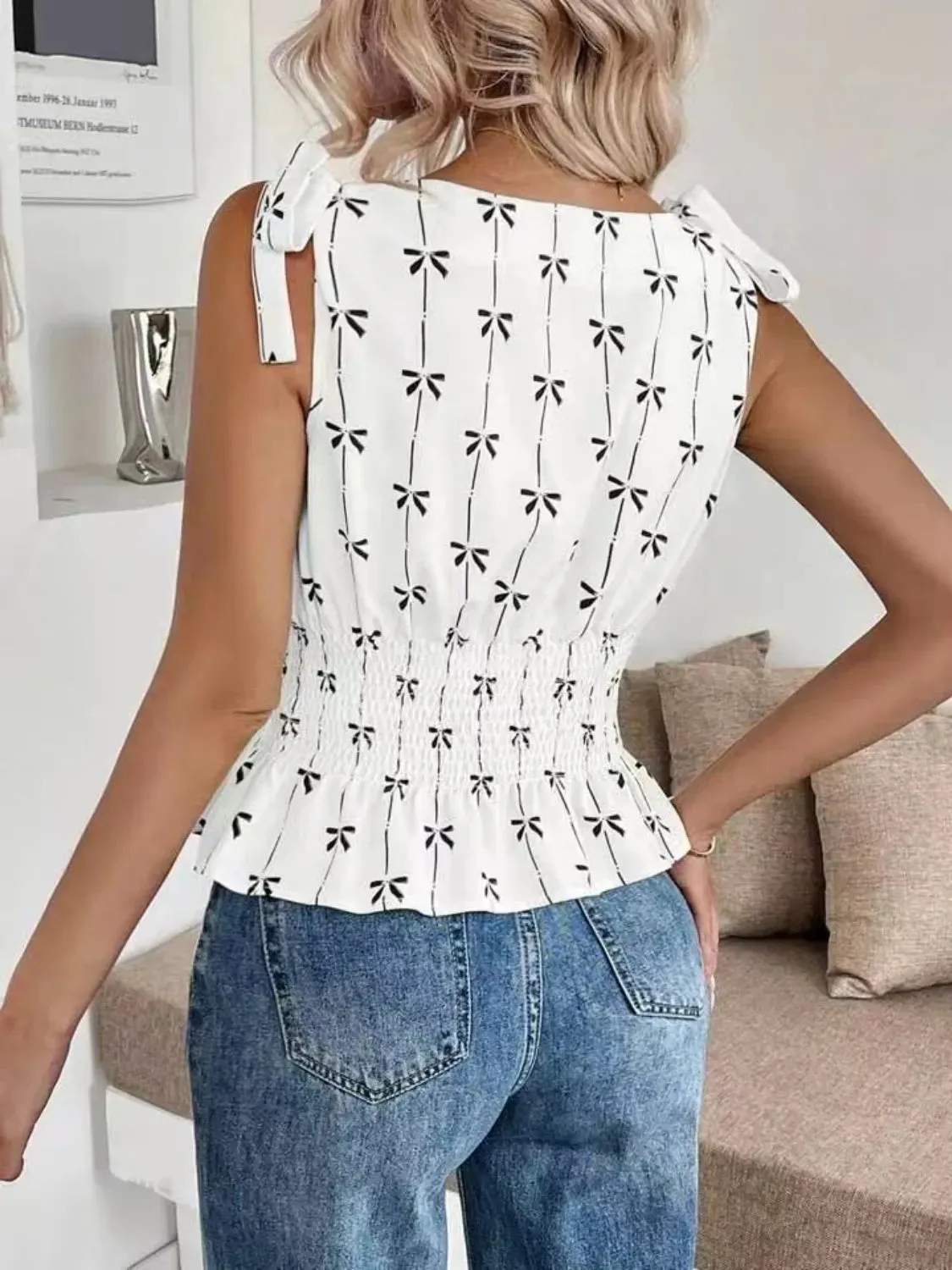 Bow Print Tie Shoulder Tank sold by Charming Charlie product image thumbnail 4