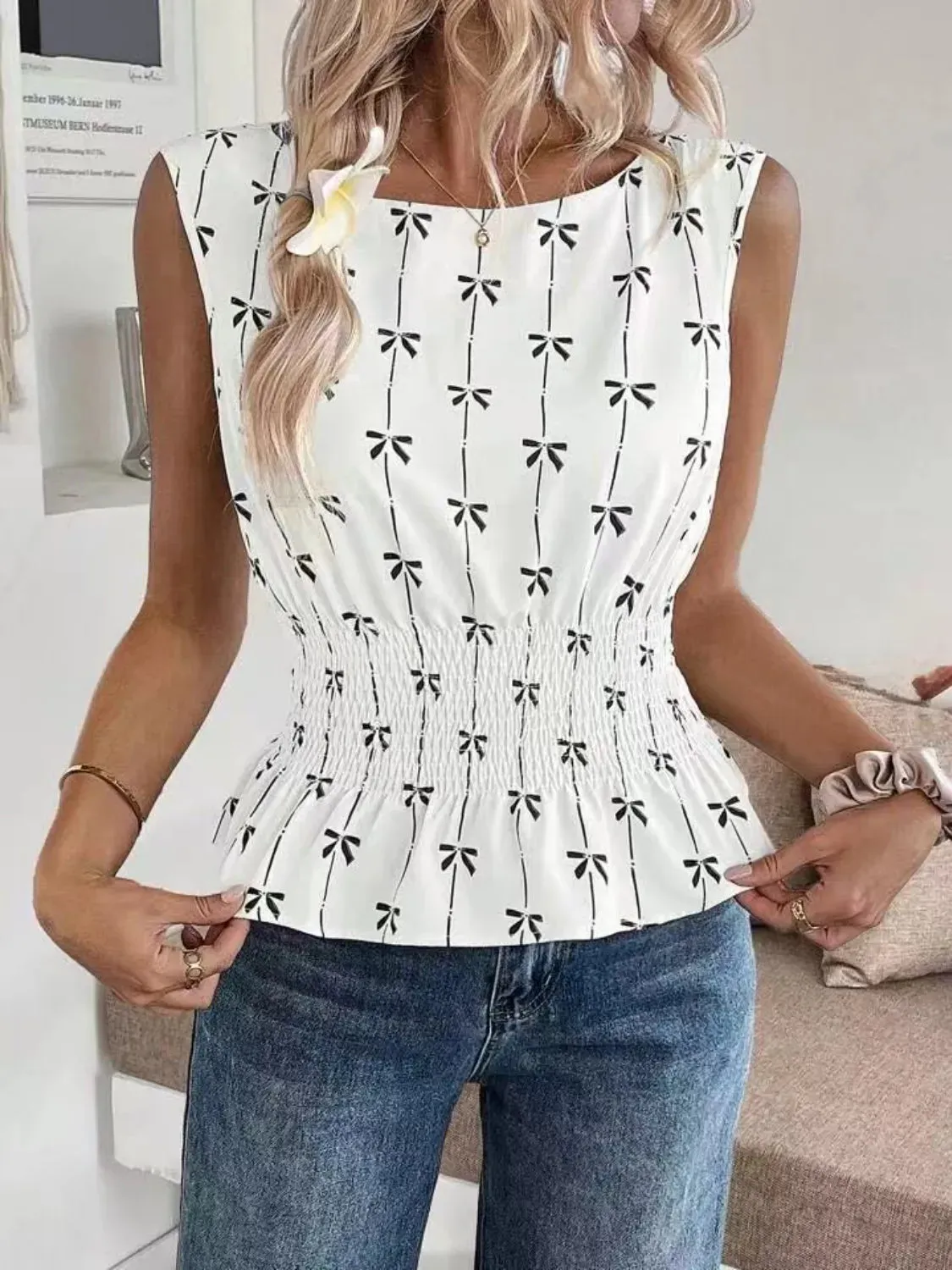 Bow Print Tie Shoulder Tank sold by Charming Charlie product image thumbnail 5