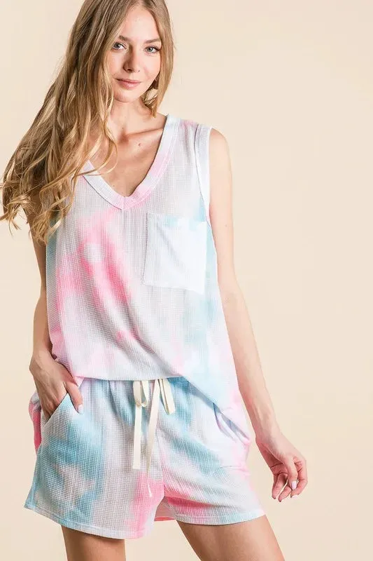 BiBi Tie Dye Textured Knit Top and Shorts Set sold by Charming Charlie product image thumbnail 3