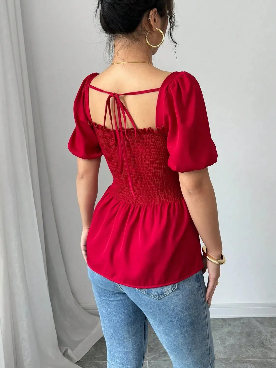 Slit Square Neck Short Sleeve Blouse sold by Charming Charlie product image thumbnail 4
