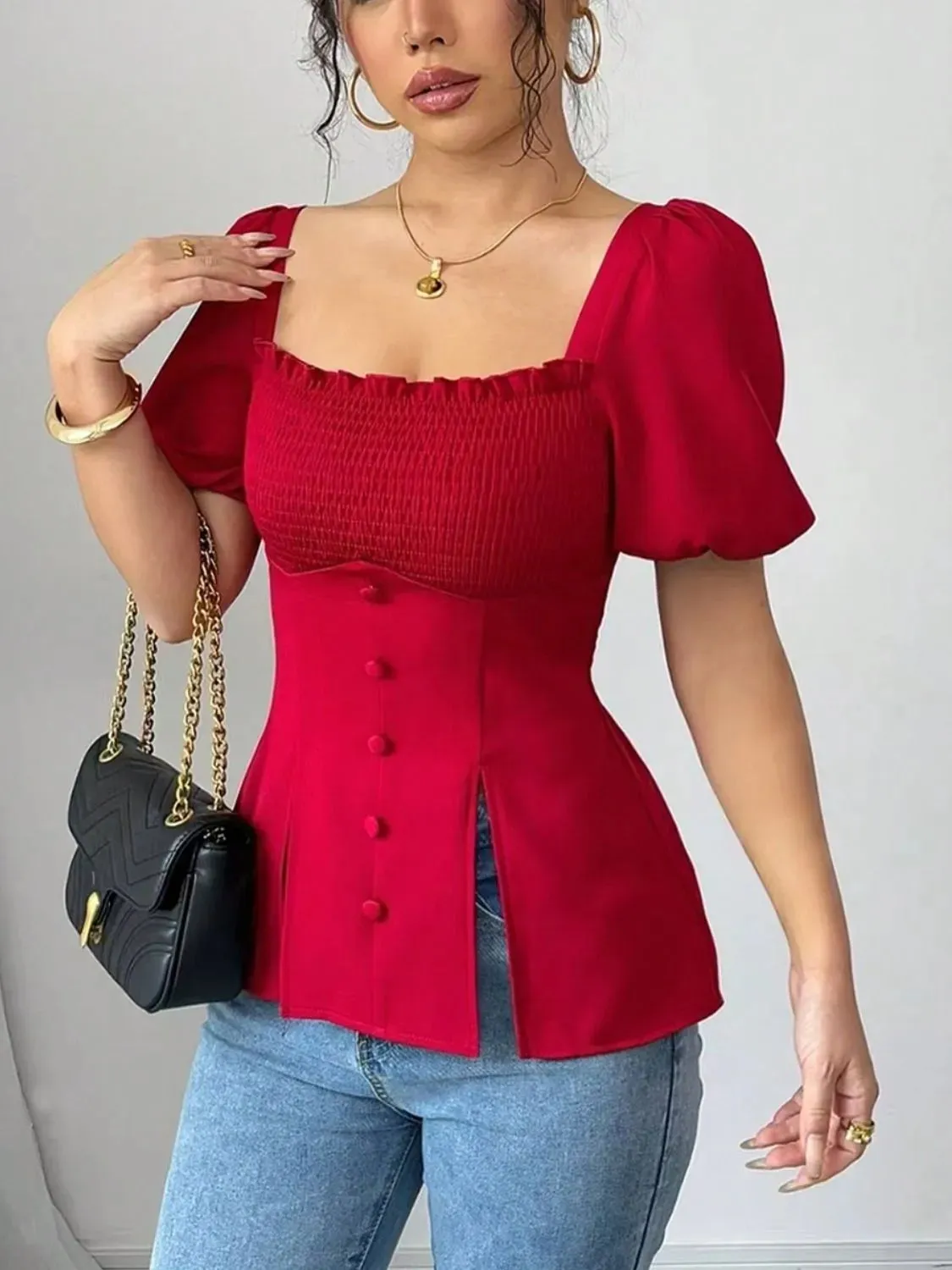 Slit Square Neck Short Sleeve Blouse sold by Charming Charlie