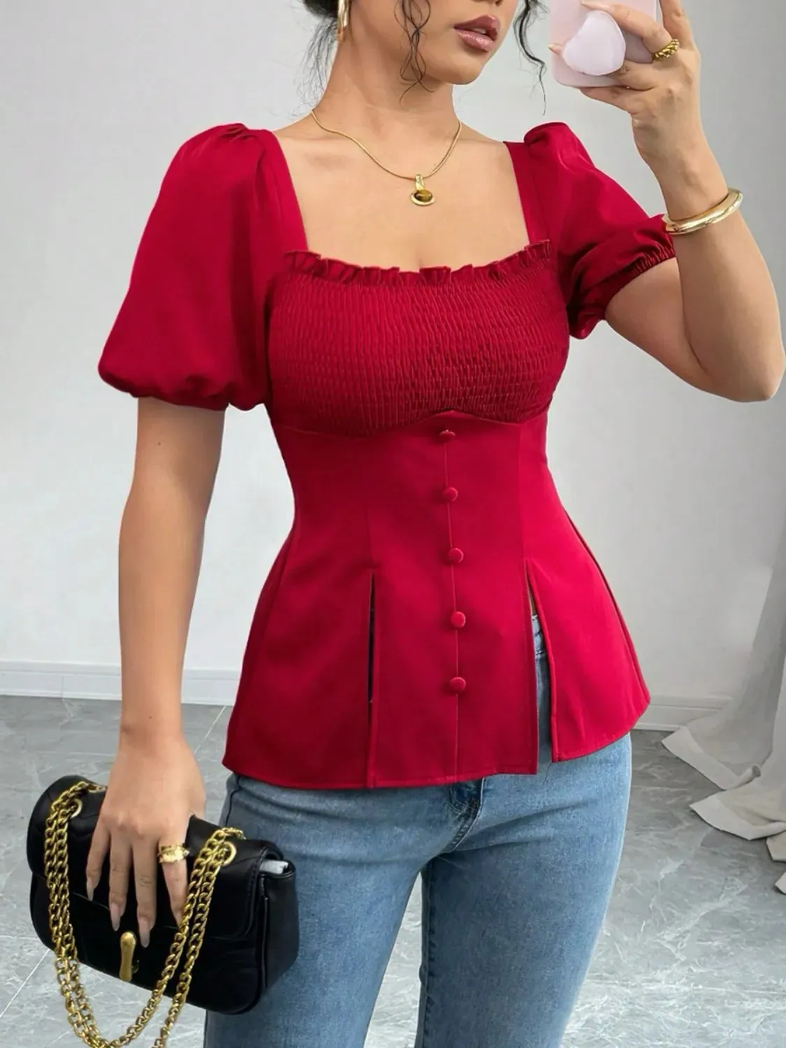 Slit Square Neck Short Sleeve Blouse sold by Charming Charlie product image thumbnail 2