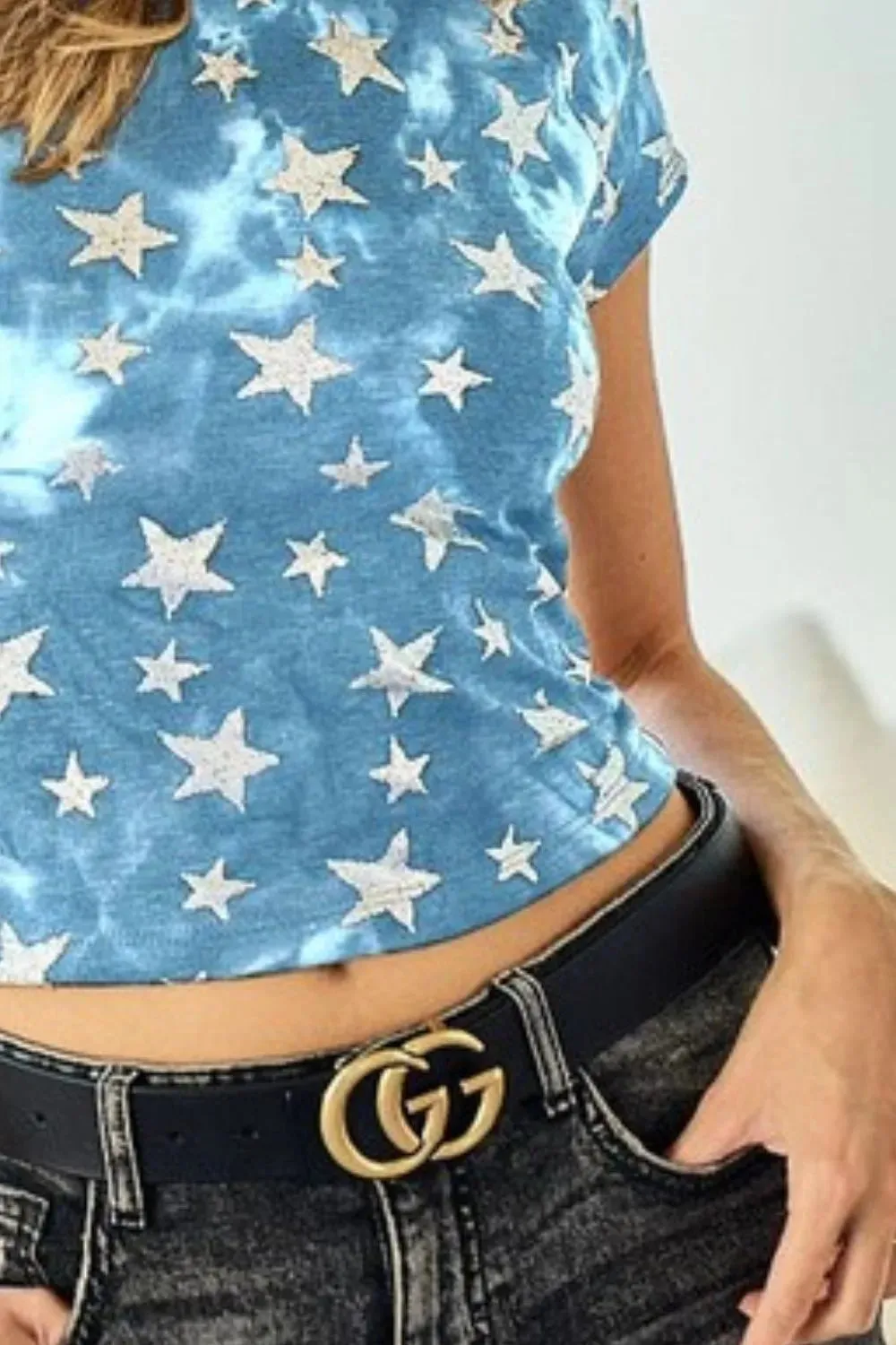 BiBi Star Print Knit Back Cut Out and Plaid Tied Top sold by Charming Charlie product image thumbnail 3