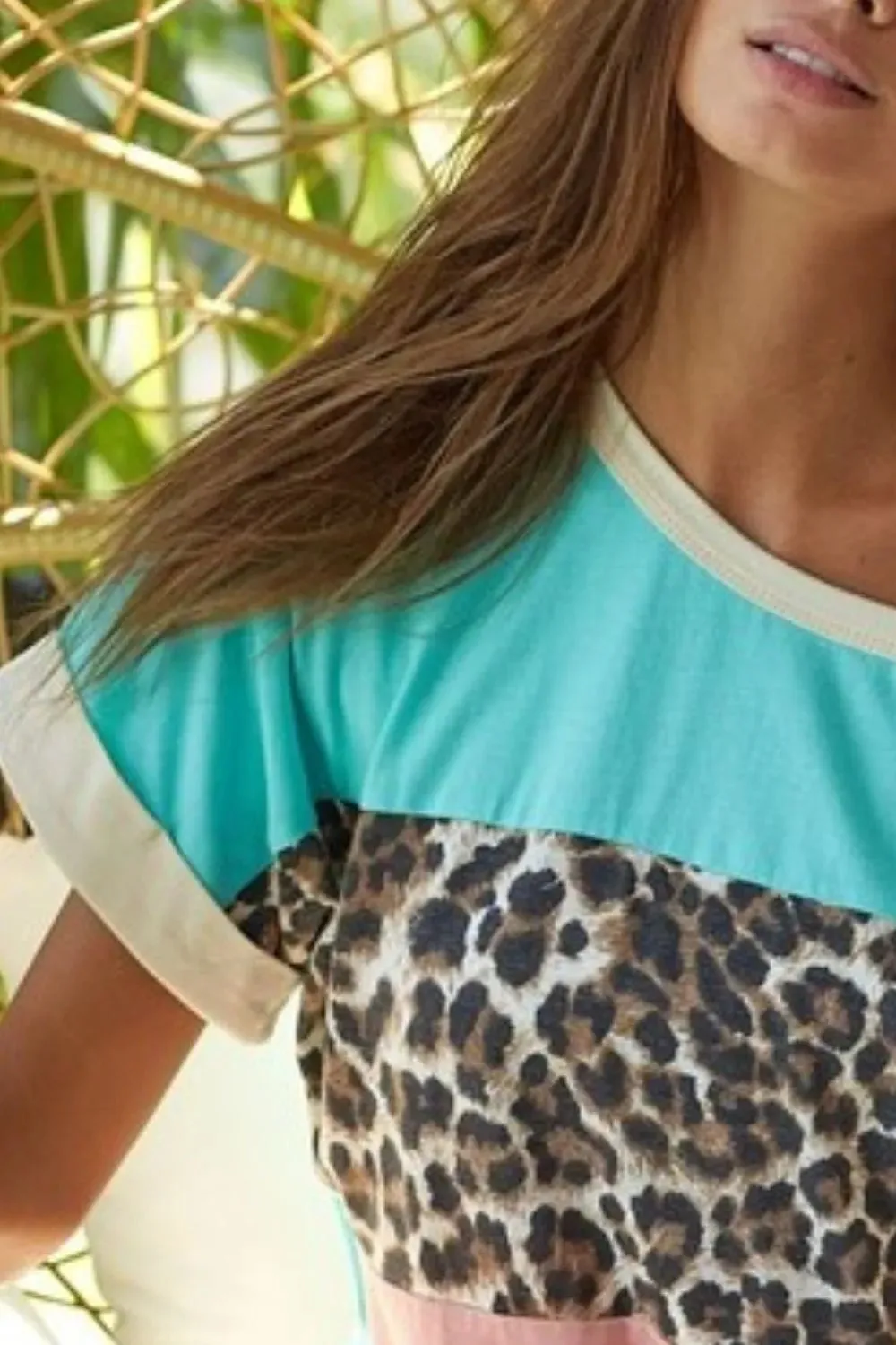 BiBi Leopard Printed Jersey Color Block Roll Up Top sold by Charming Charlie product image thumbnail 3