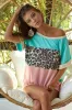 BiBi Leopard Printed Jersey Color Block Roll Up Top sold by Charming Charlie