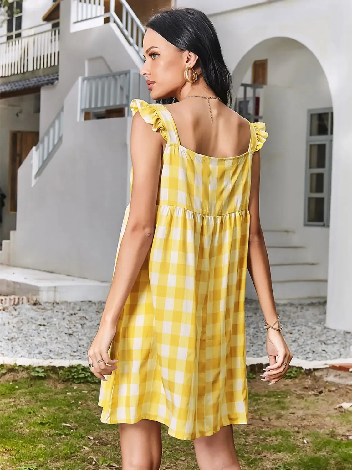 Ruffled Plaid Square Neck Mini Dress sold by Charming Charlie product image thumbnail 2