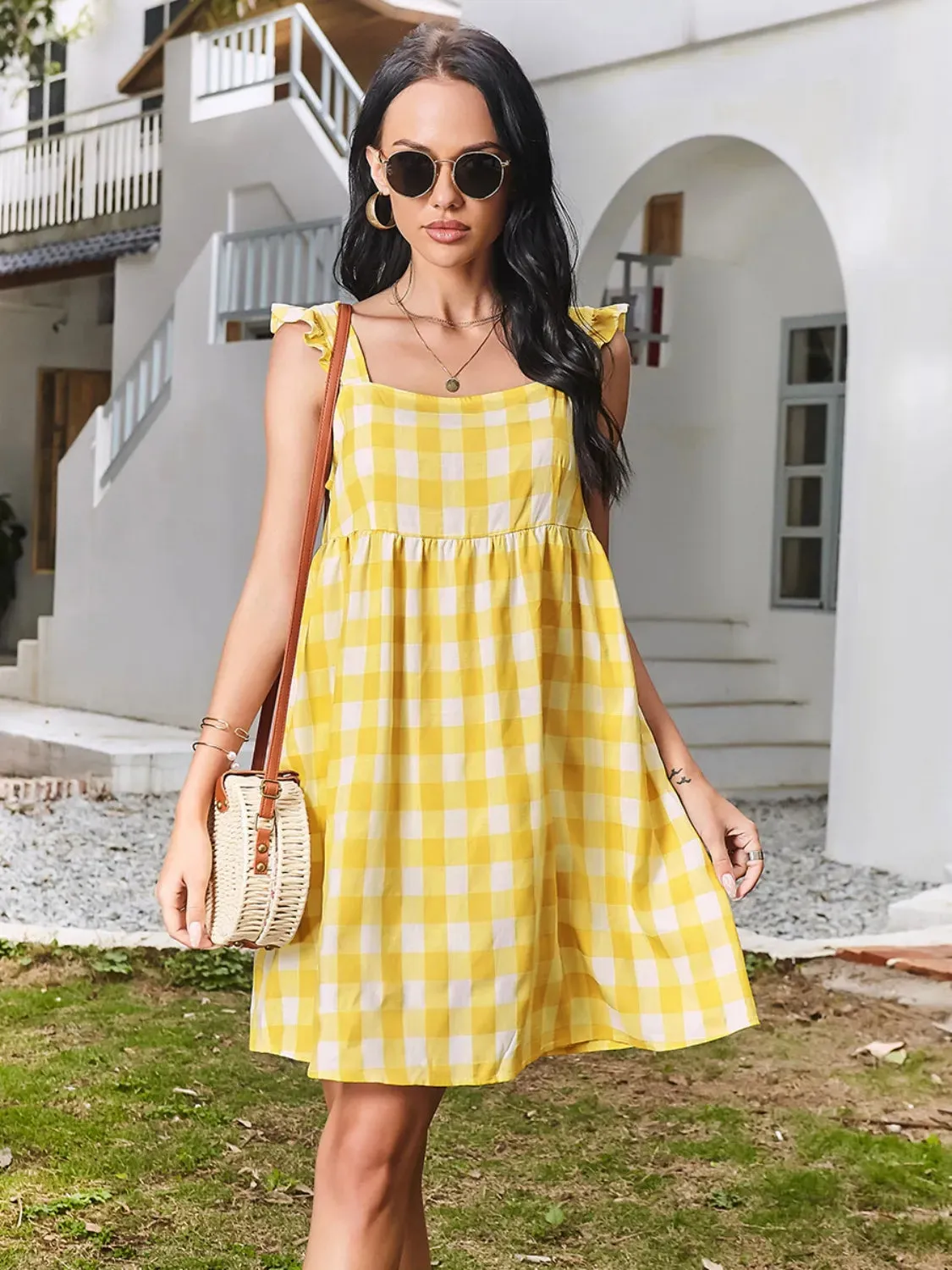 Ruffled Plaid Square Neck Mini Dress sold by Charming Charlie product image thumbnail 5