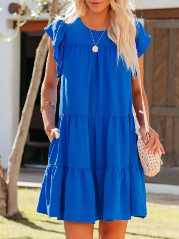 Ruffled Round Neck Cap Sleeve Mini Dress sold by Charming Charlie