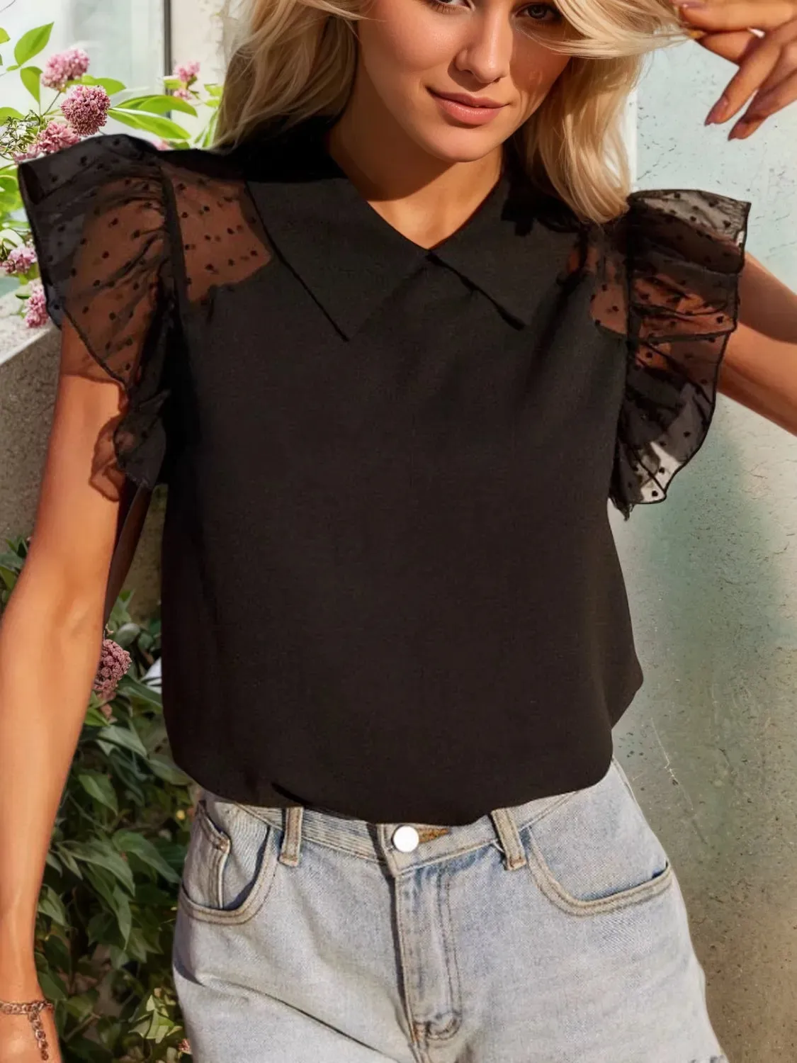 Collared Neck Cap Sleeve Top sold by Charming Charlie