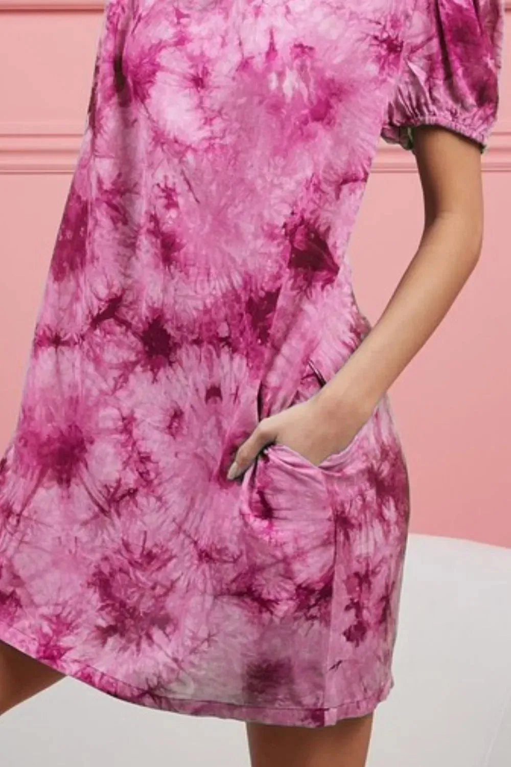 BiBi Puff Sleeve With Side Pockets Tie Dye Dress sold by Charming Charlie product image thumbnail 3
