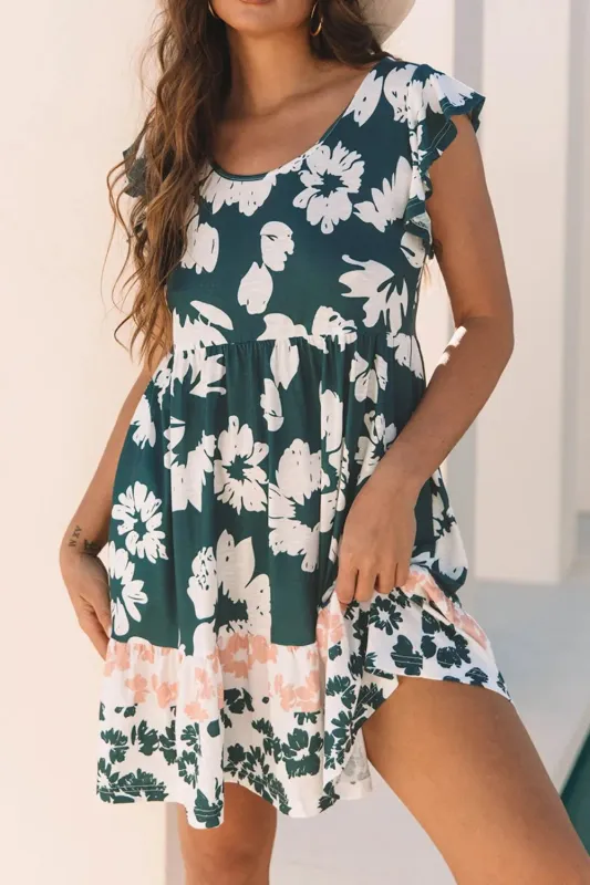 Floral Print Ruffle Sleeve Empire Waist Mini Dress sold by Charming Charlie