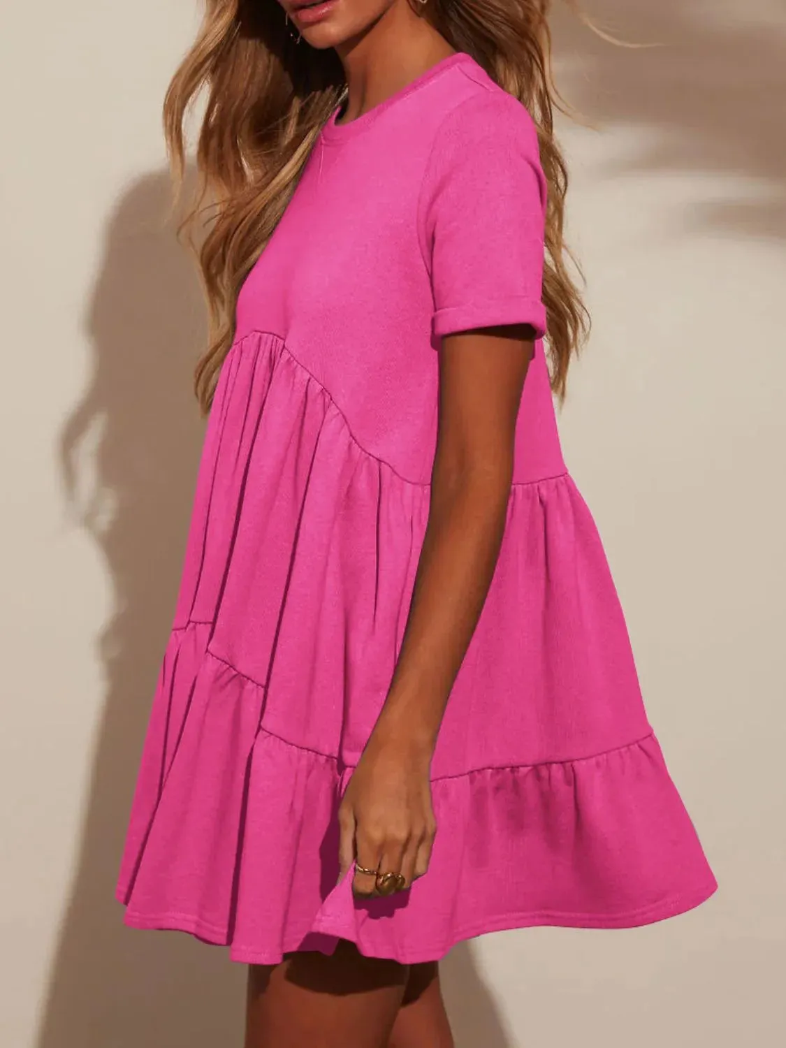 Tiered Round Neck Short Sleeve Mini Dress sold by Charming Charlie product image thumbnail 5