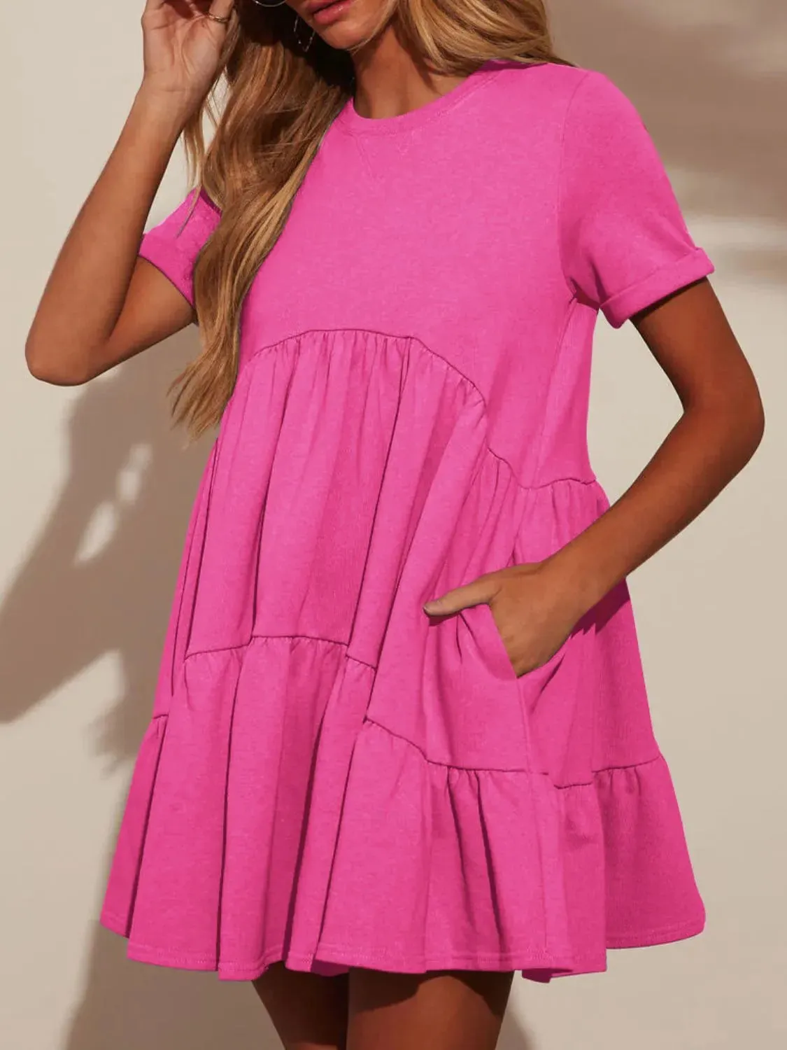 Tiered Round Neck Short Sleeve Mini Dress sold by Charming Charlie product image thumbnail 2