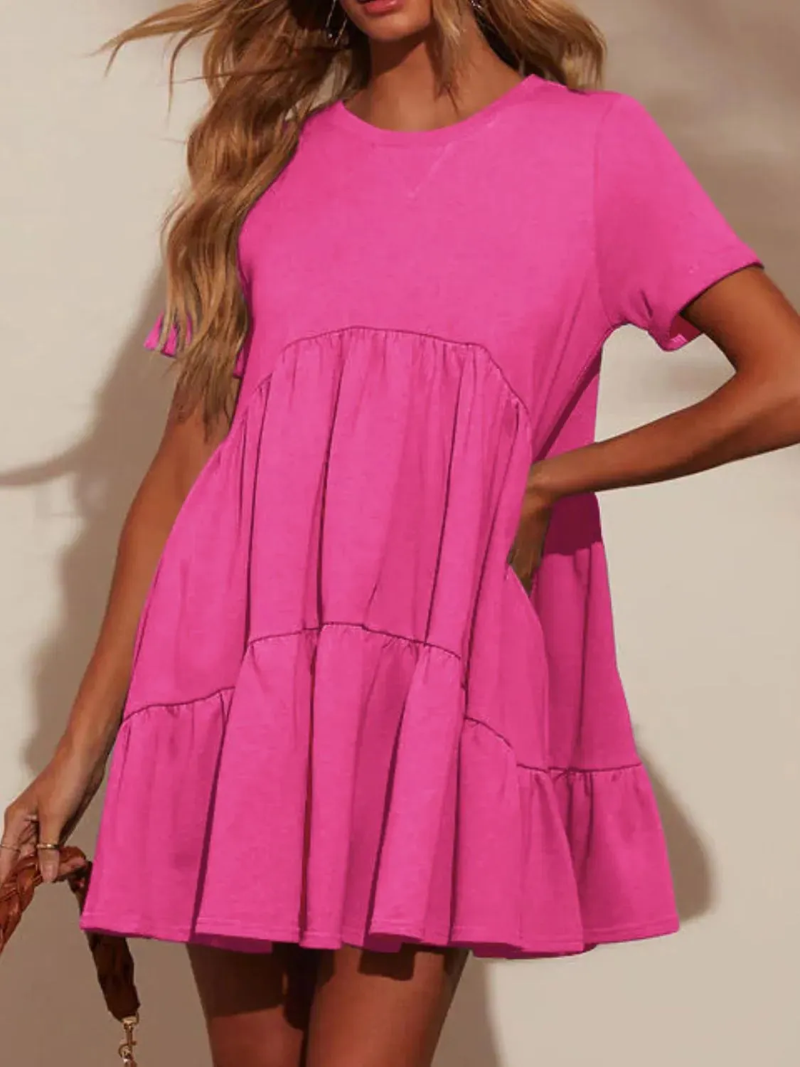 Tiered Round Neck Short Sleeve Mini Dress sold by Charming Charlie product image thumbnail 4