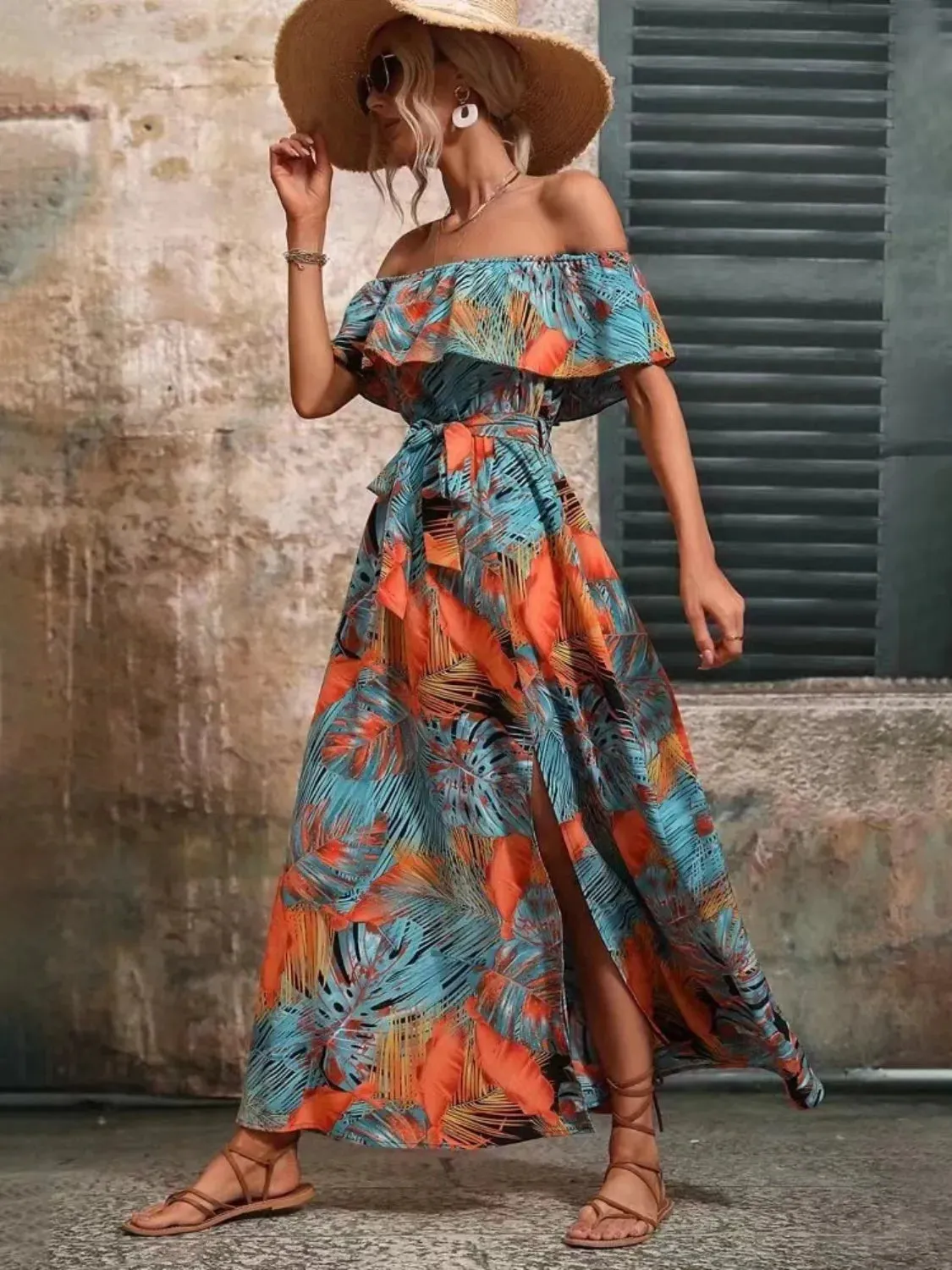 Ruffled Printed Off Shoulder Maxi Dress sold by Charming Charlie product image thumbnail 4