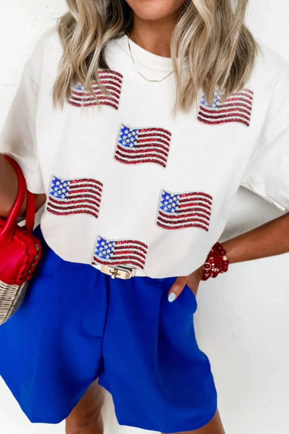 Sequin American Flag Patched Casual T Shirt sold by Charming Charlie product image thumbnail 4