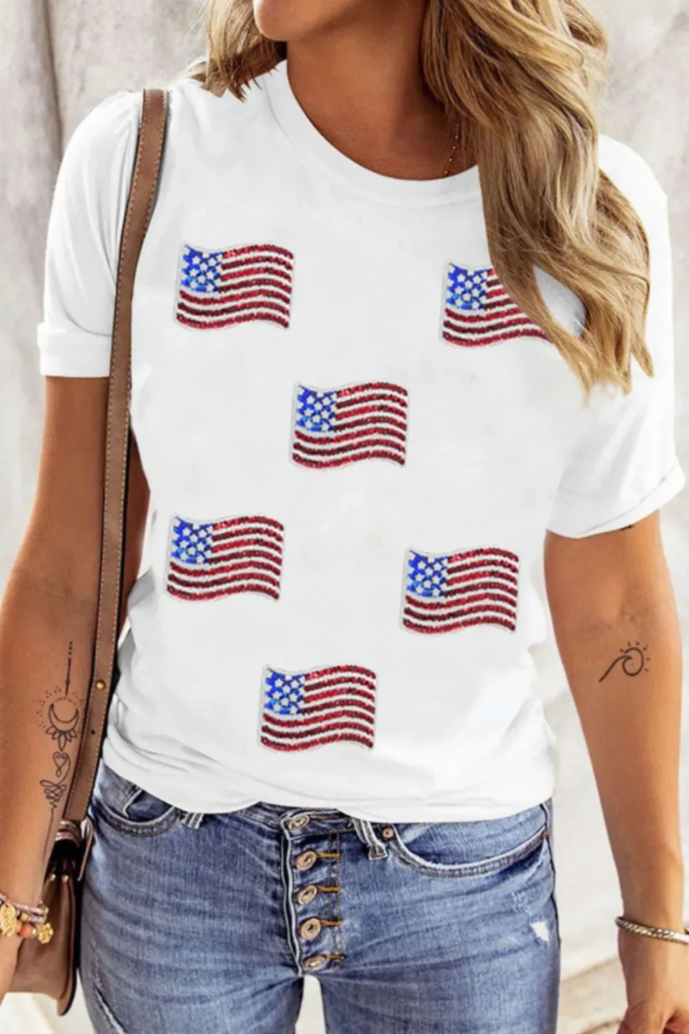 Sequin American Flag Patched Casual T Shirt sold by Charming Charlie product image thumbnail 3