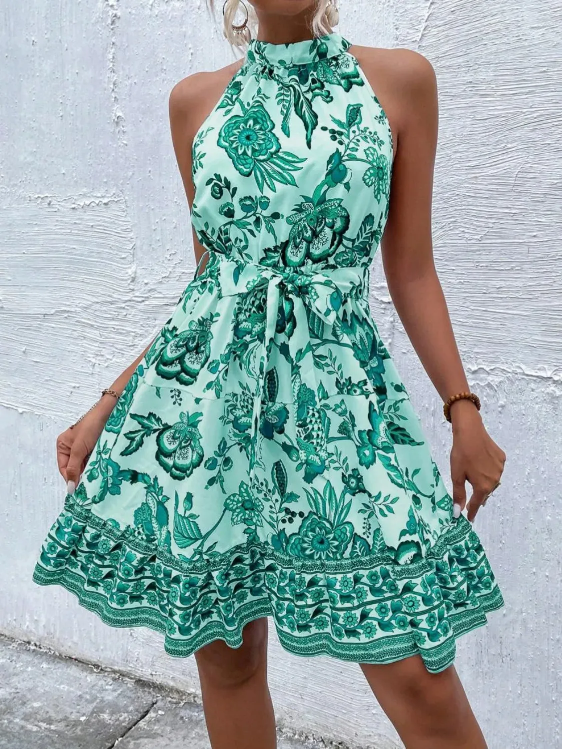 Printed Tie Waist Mini Dress sold by Charming Charlie product image thumbnail 4