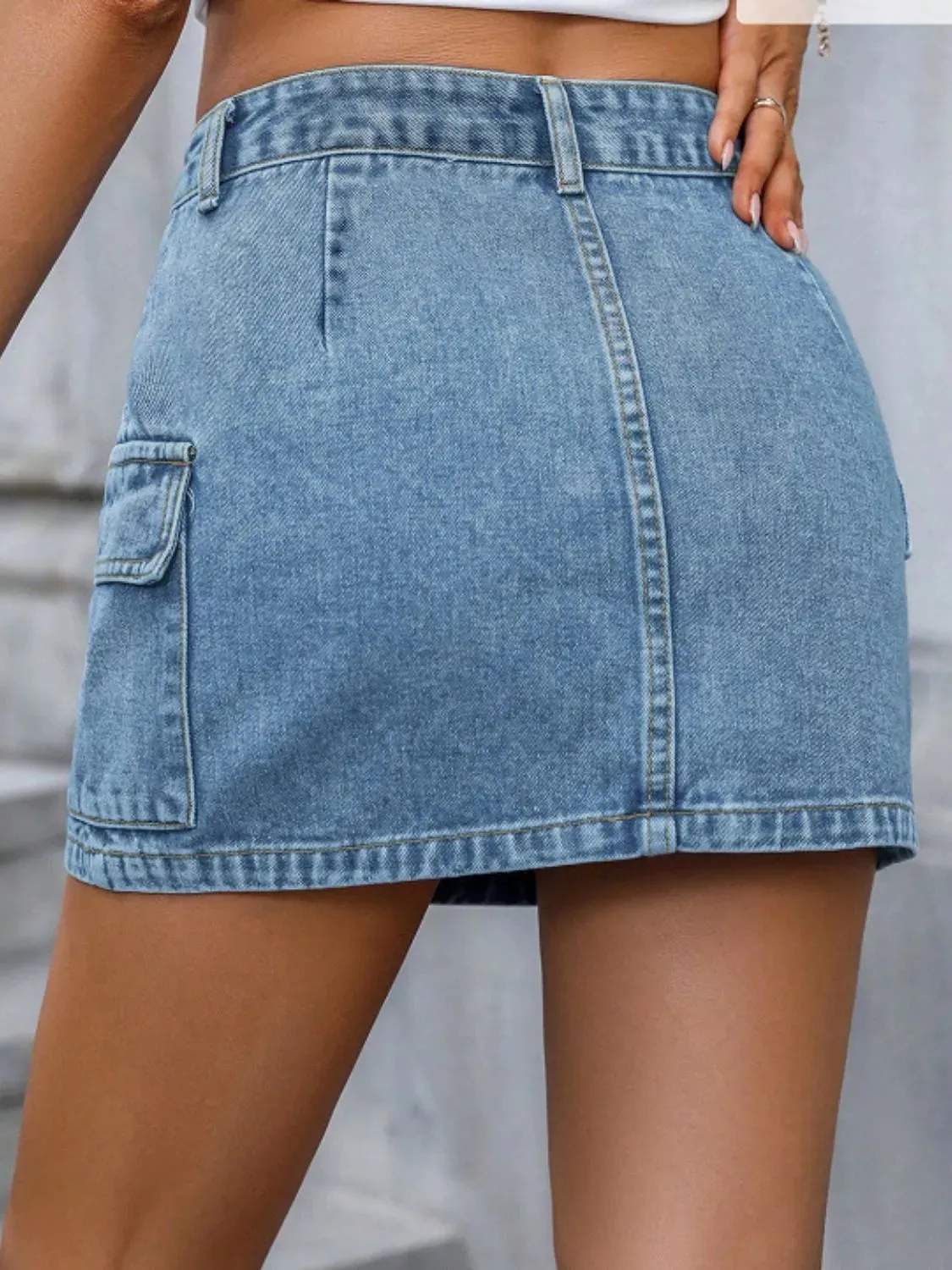 Pocketed Denim Mini Skirt sold by Charming Charlie product image thumbnail 2