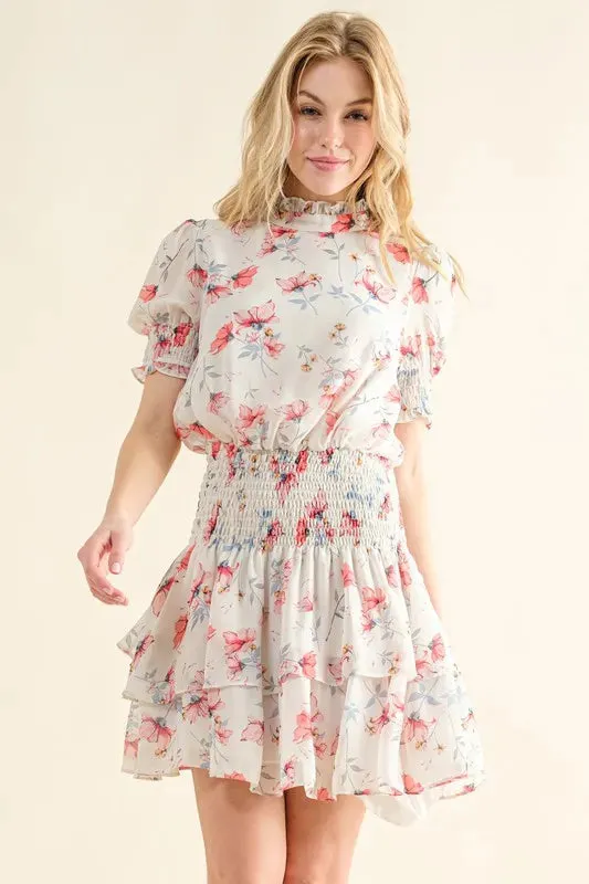 And The Why Floral Print Smocked Waist Mini Dress sold by Charming Charlie product image thumbnail 3