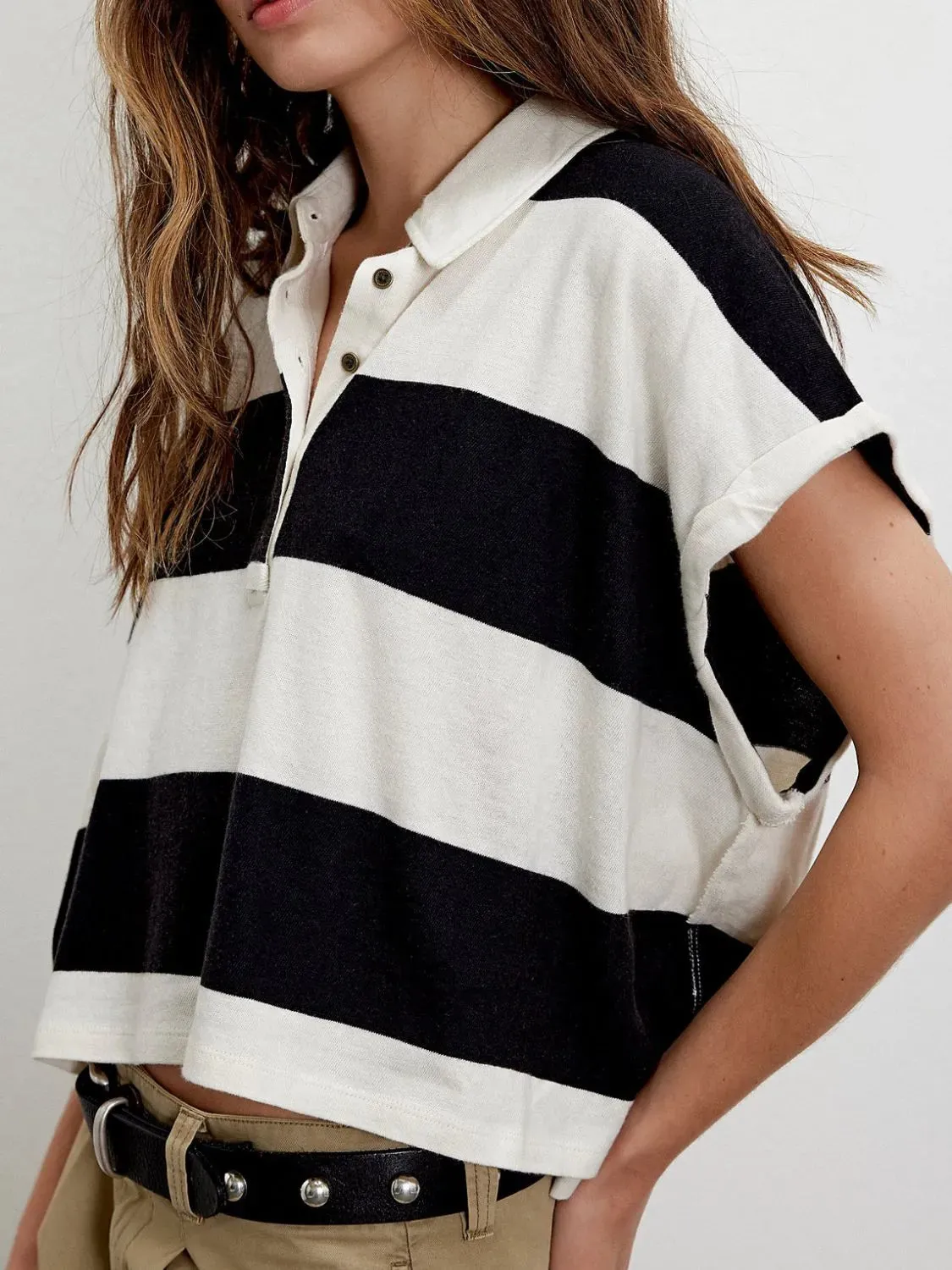 Striped Collared Neck Short Sleeve Top sold by Charming Charlie product image thumbnail 3