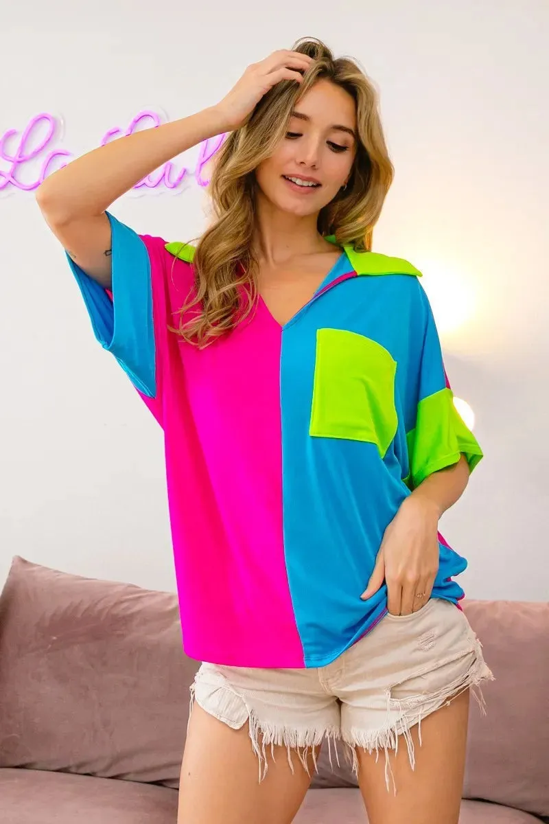 BiBi Slinky Knit Color Block V Neck Front Top sold by Charming Charlie product image thumbnail 2