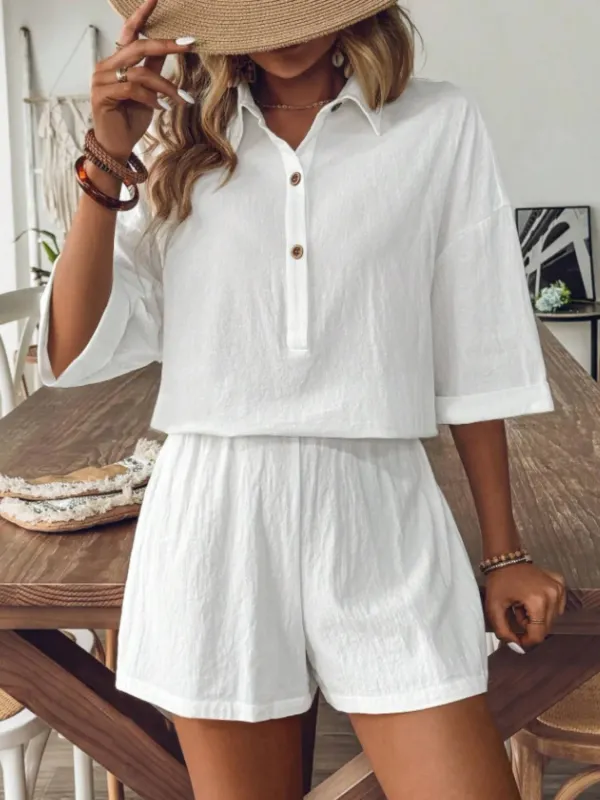 Collared Neck Half Sleeve Top and Shorts Set sold by Charming Charlie