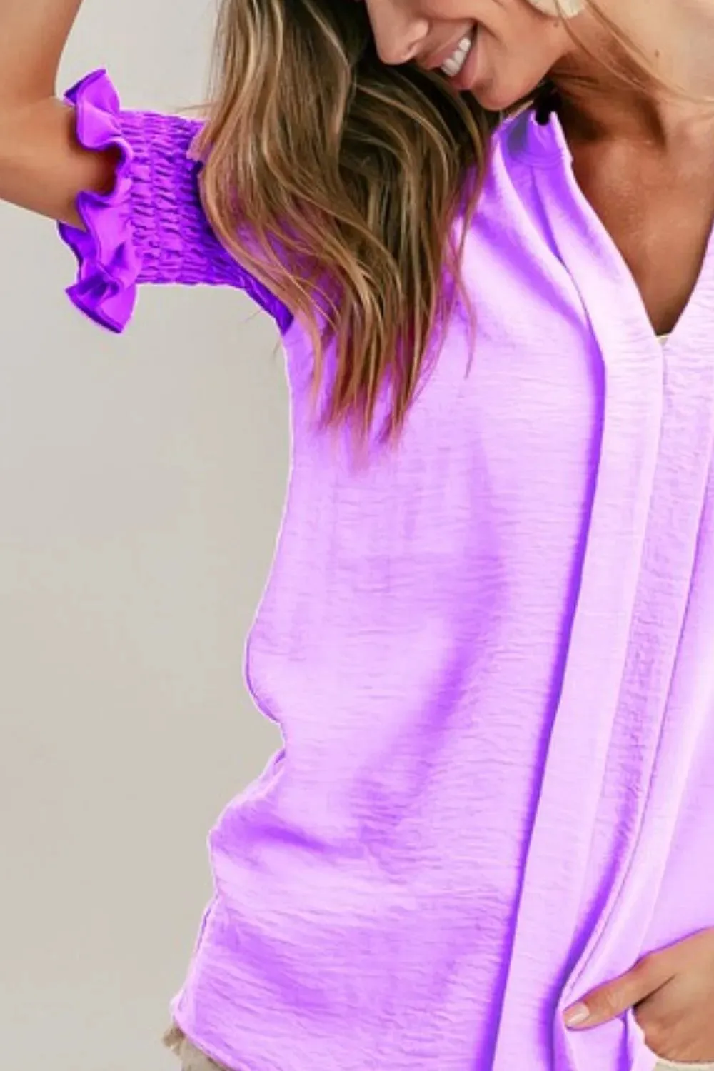 BiBi Air Flow Color Block Puff Sleeves V Neck Top sold by Charming Charlie product image thumbnail 3