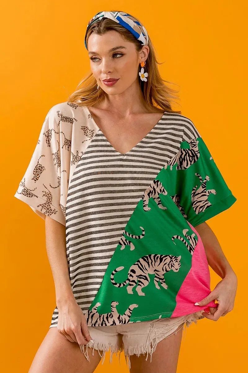 BiBi Tiger W Stripe Contrast Color Block V Neck Top sold by Charming Charlie product image thumbnail 5
