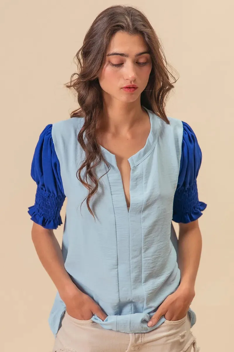 BiBi Air Flow Color Block Puff Sleeves V Neck Top sold by Charming Charlie product image thumbnail 4