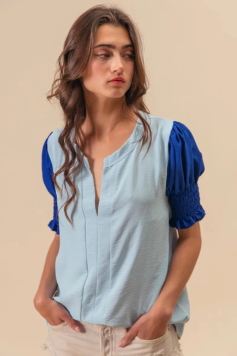 BiBi Air Flow Color Block Puff Sleeves V Neck Top sold by Charming Charlie product image thumbnail 2