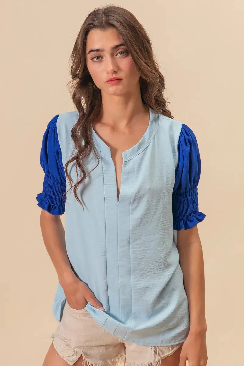 BiBi Air Flow Color Block Puff Sleeves V Neck Top sold by Charming Charlie product image thumbnail 5