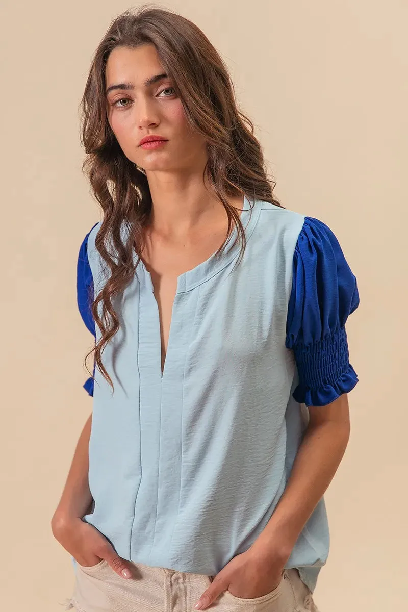 BiBi Air Flow Color Block Puff Sleeves V Neck Top sold by Charming Charlie product image thumbnail 3
